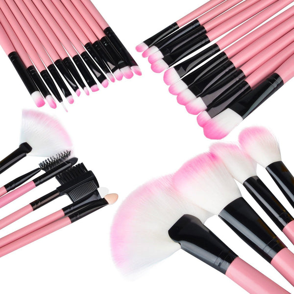Zodaca 32 pcs Makeup Brushes Superior Kit Set Powder Foundation Eye shadow Eyeliner Lip with Pink Cosmetic Pouch Bag